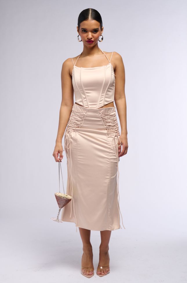 Extra View The Real Her Satin Midi Skirt