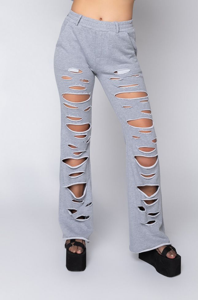Front View The Restless Distressed Joggers in Grey