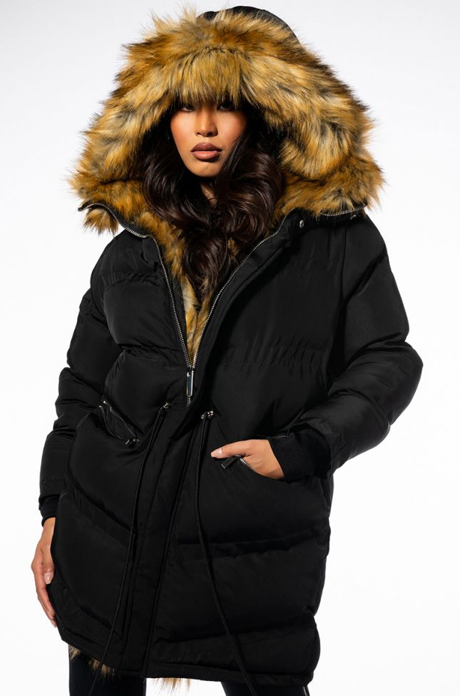 Side View The Ultimate Long Winter Puffer With Faux Fur