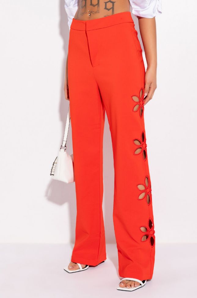 Front View There Goes The Alarm High Waisted Cutout Straight Leg Trousers
