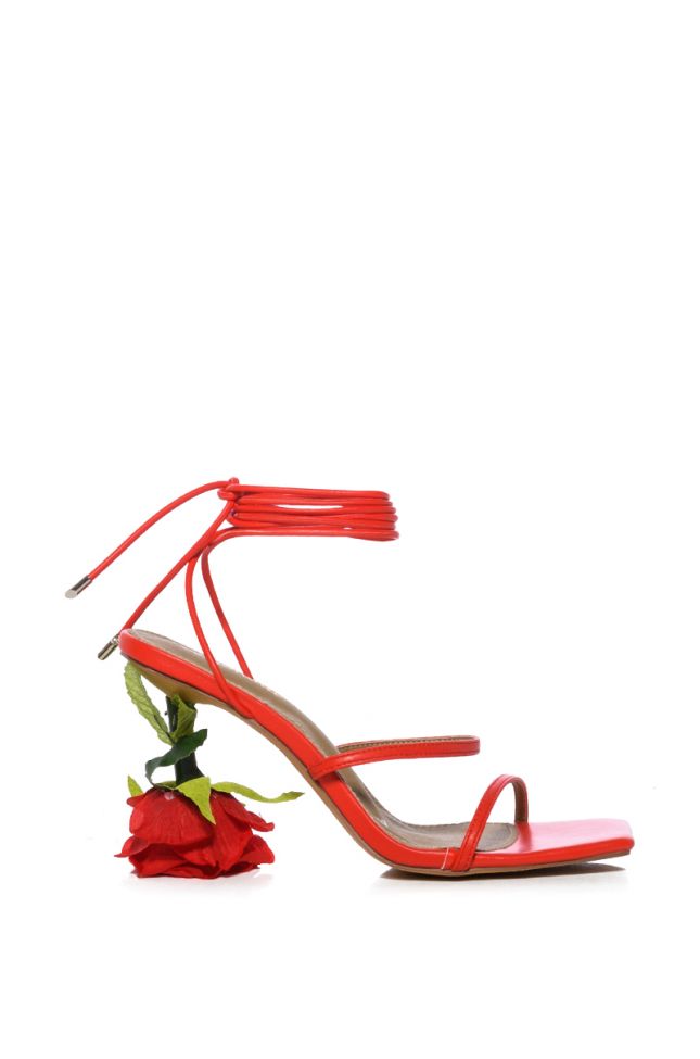 Side View Throne Red Sandal With Rose Heel