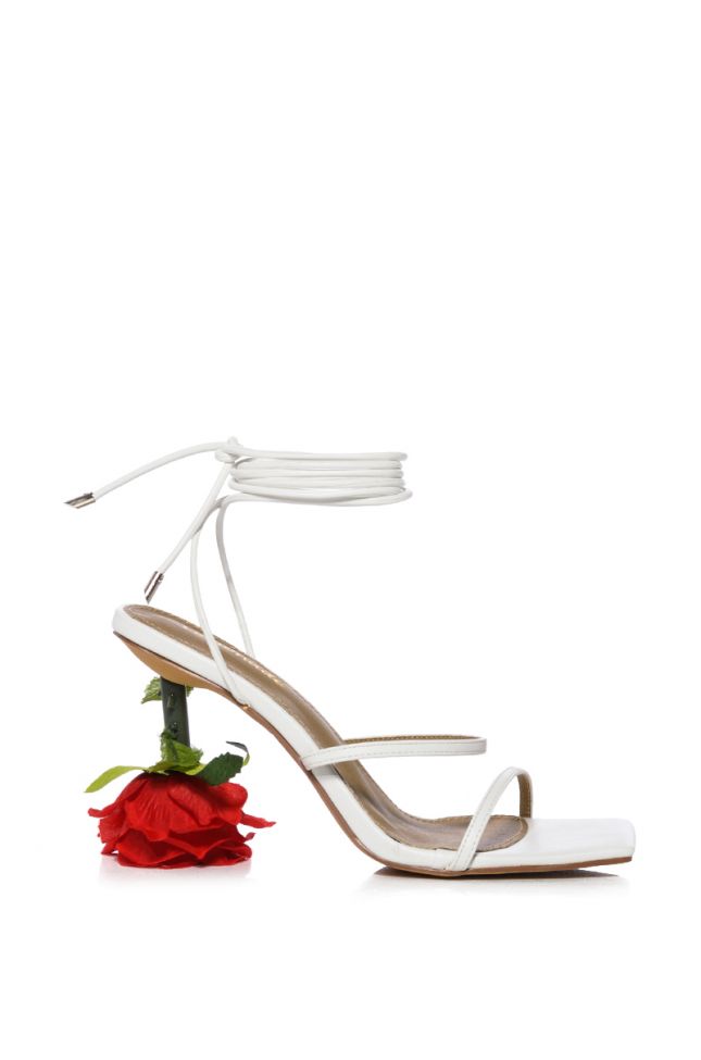 Side View Throne White Sandal With Rose Heel