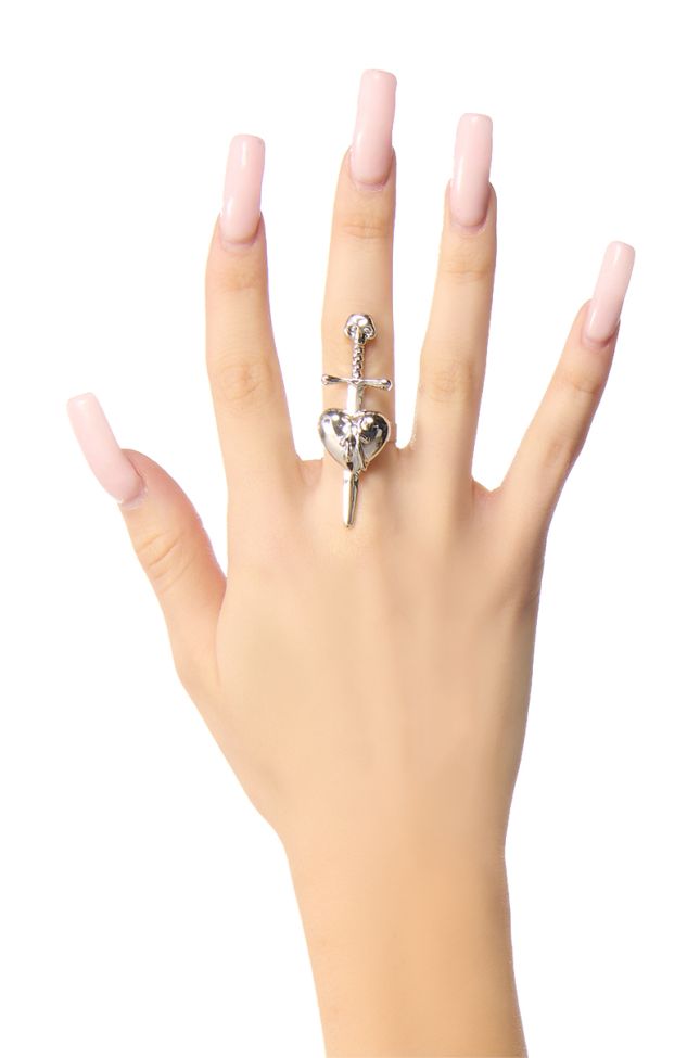 Front View Through My Heart Dagger Ring