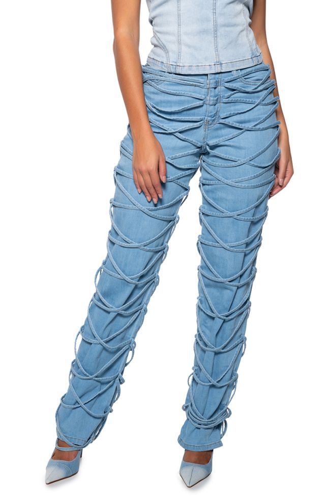 Front View Tied Up Relaxed Fit Jeans