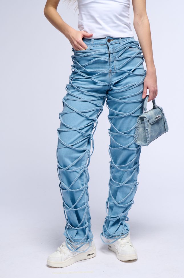 Front View Tied Up Relaxed Fit Jeans