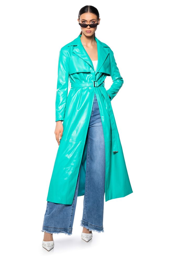 Front View Tiffany Faux Leather Trench