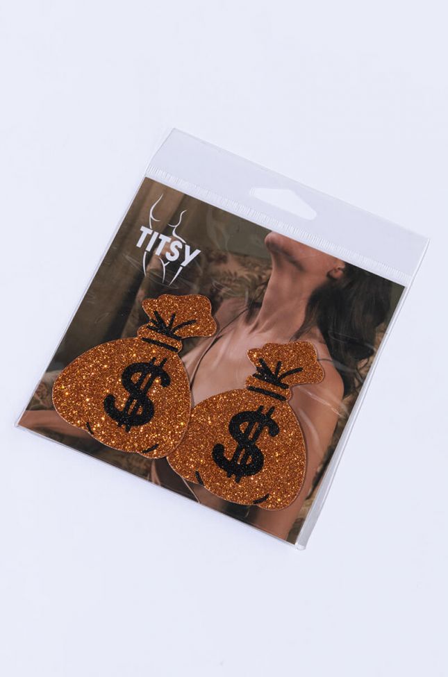 Front View Titsy Money Bags Nip Sticker