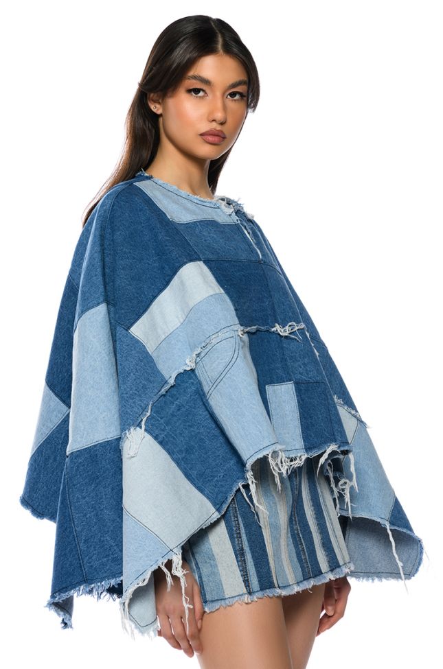 TO THE CHATEAU PATCHWORK DENIM PONCHO