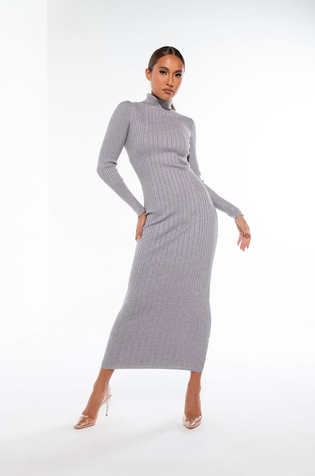 Front View Toffee Time Plush Ribbed Mock Neck Maxi Sweater Dress