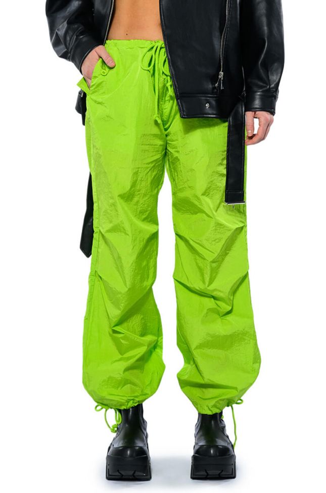 Detail View Too Legit Wide Leg Cargo Pants In Lime