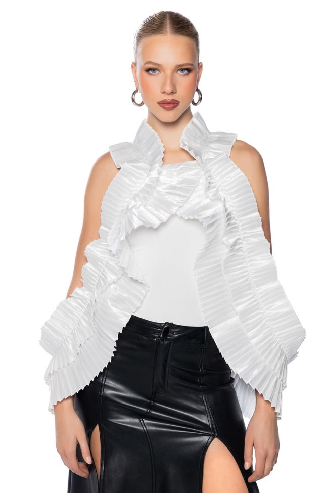 Front View Totally Sophisticated Textured Sleeveless Blouse In White