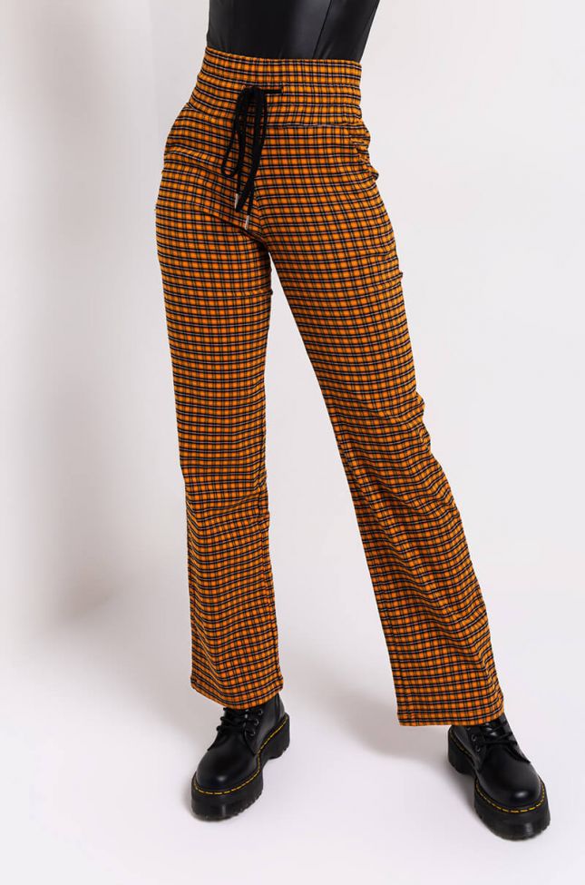 Front View Try Me Again Plaid Relaxed Pants in Orange
