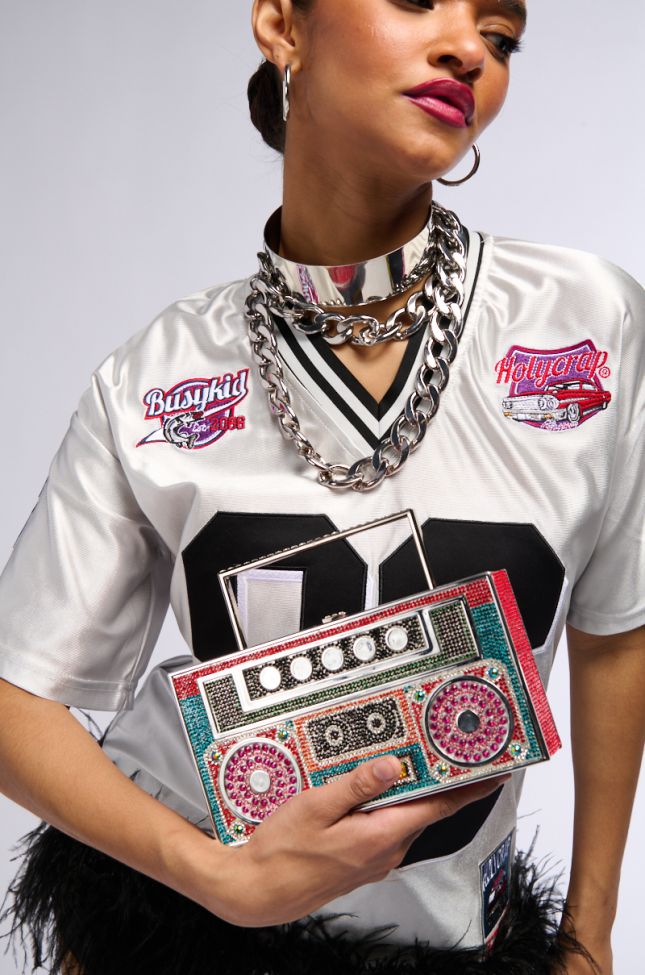 Front View Turn Me Up Bling Boombox Purse
