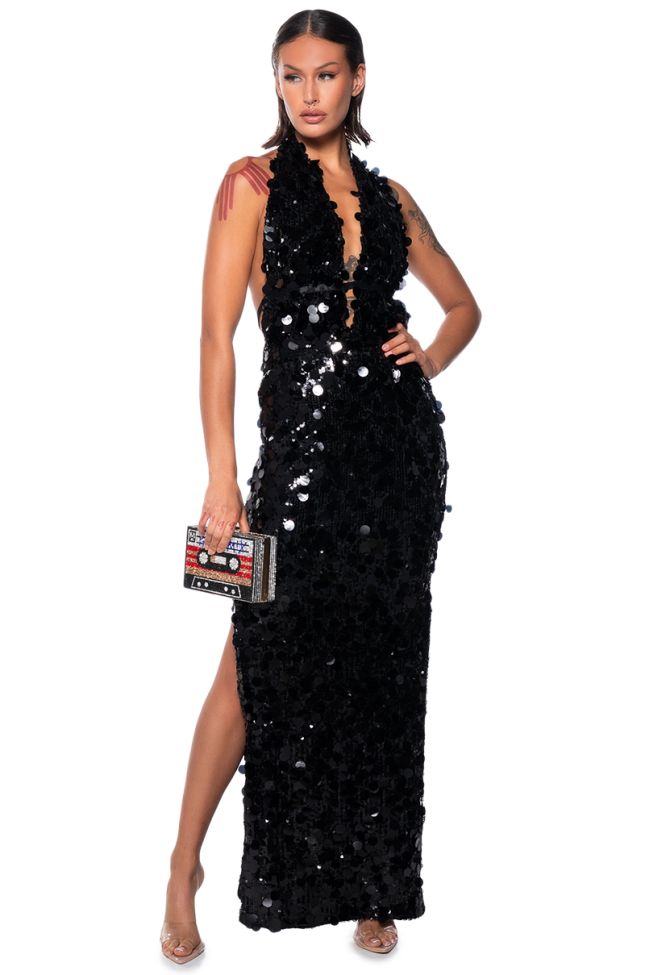 Extra View Turning Heads Sequin Halter Maxi Dress