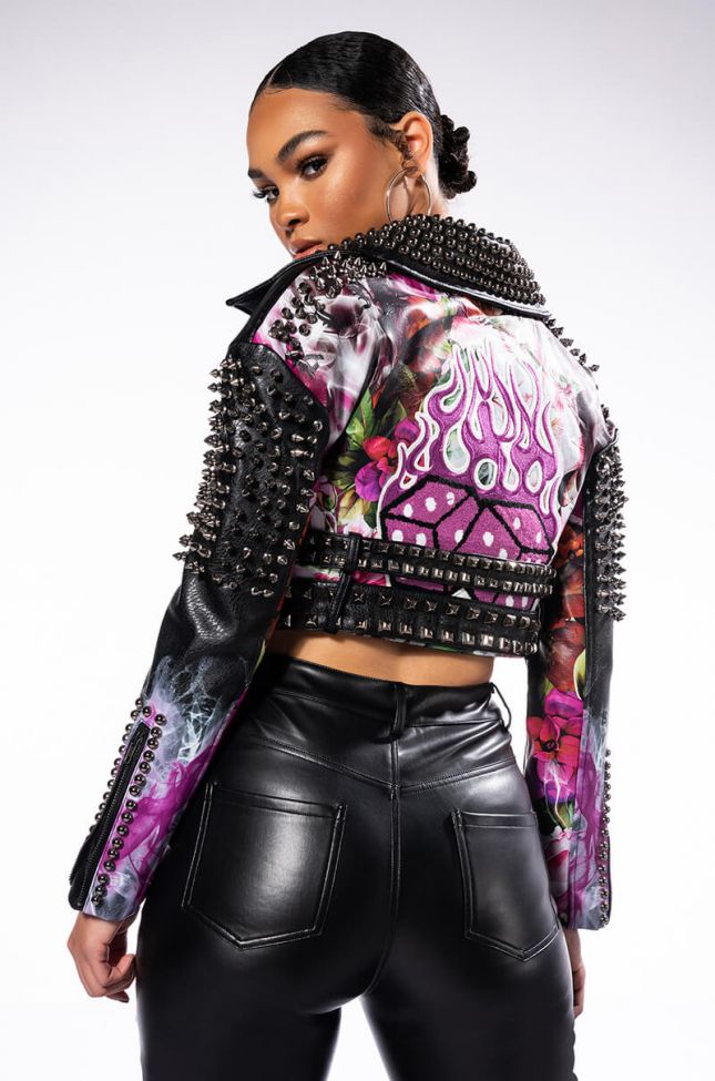 Side View Twin Flame Dice Moto Jacket
