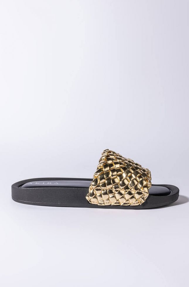 Front View Twisted Love Flat Sandal In Gold
