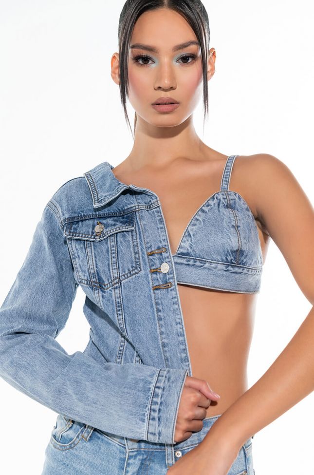 Front View Two Faced Denim Jacket