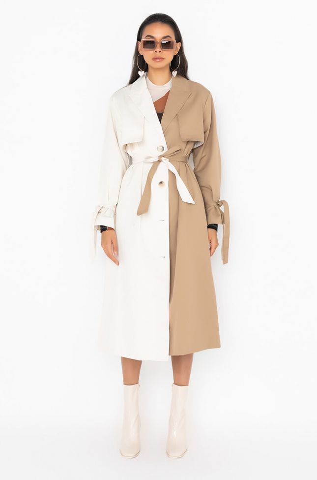 Front View Two Tone Fall Season Trench Coat
