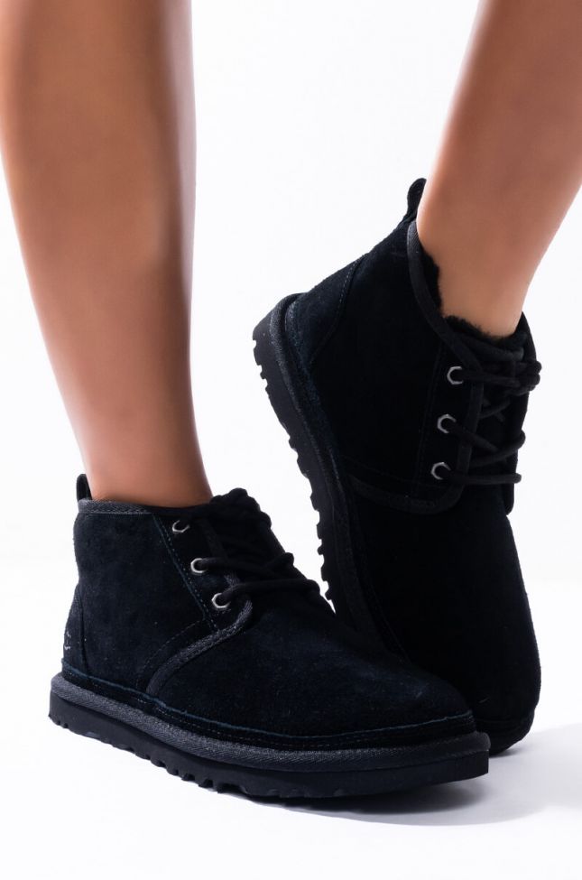Side View Ugg Classic Neumel Lace Up Boots in Black