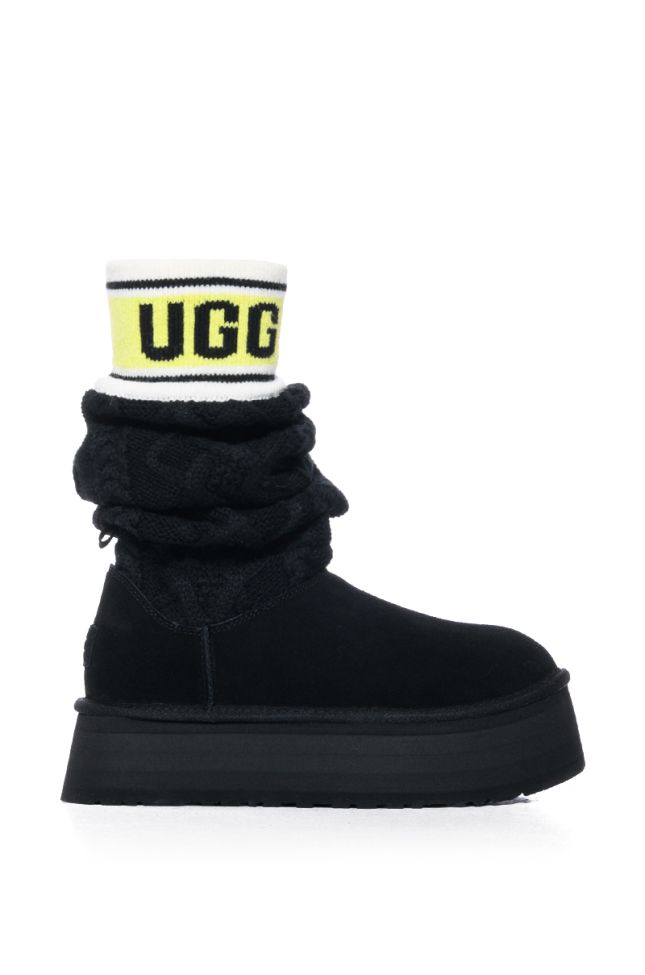 Full View Ugg Classic Sweater Letter Boot In Black
