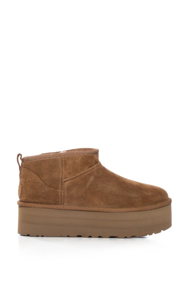 Side View Ugg Classic Ultra Mini Platform Bootie In Chestnut