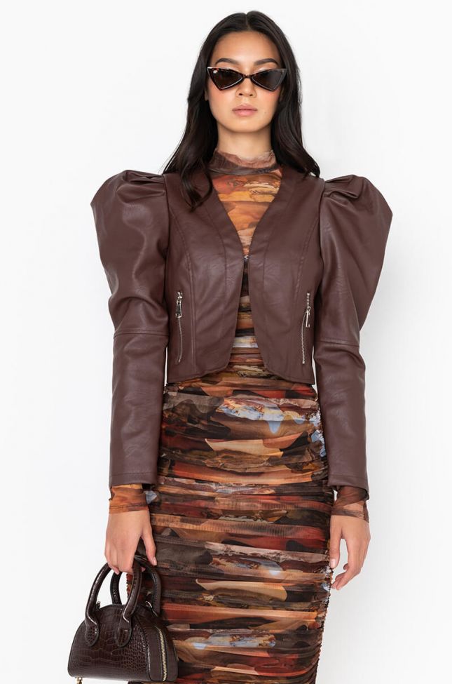 Back View Ultimate Puff Sleeve Pleather Blazer