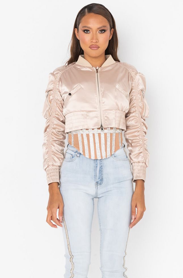Side View Ultra Crop Ruched Bomber