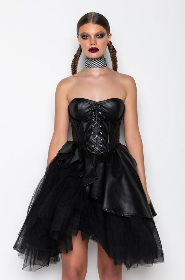 Back View Ultra Fab Fashion Dress With Attached Corset And Tulle Skirt