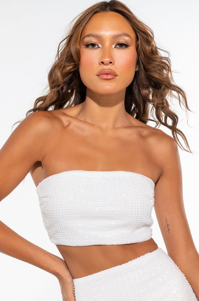 Front View Ultra Stretch Sequin Crop Top