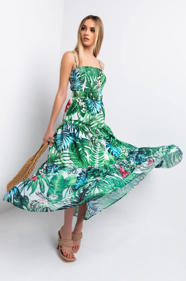 Front View Under The Sun Floral Maxi Dress in Green Multi