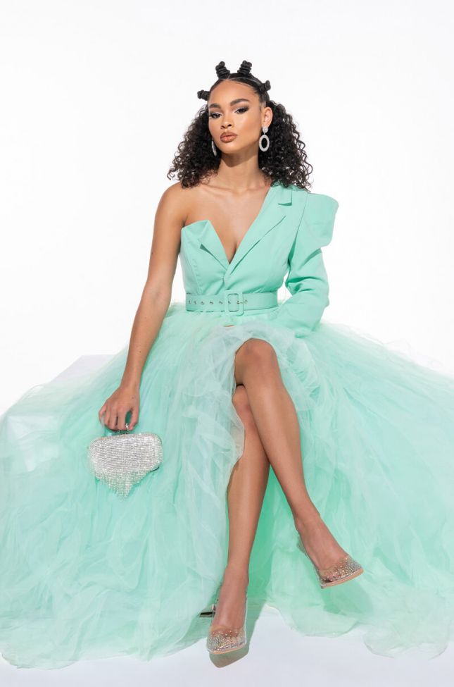 Front View Unstoppable Tulle Blazer Maxi Dress