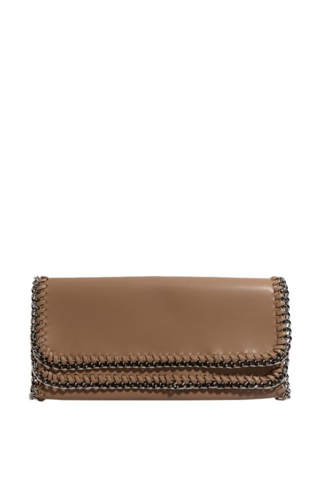 UP ALL NIGHT FOLDOVER CLUTCH IN BEIGE