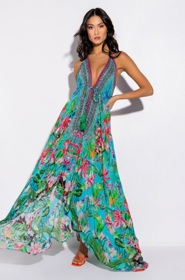 Front View Vacay Mode Halter High Low Maxi Dress 