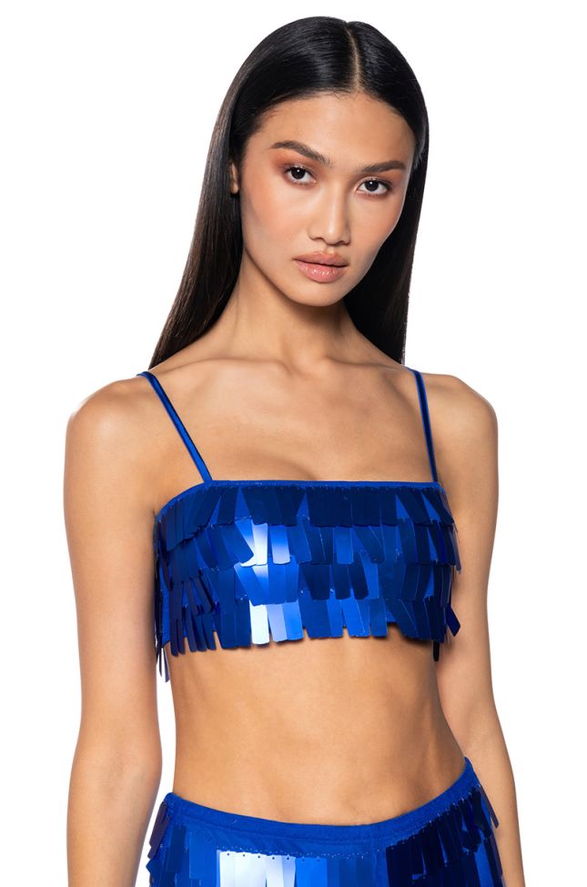 Extra View Val Stretch Sequin Crop Top In Blue