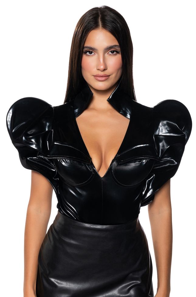 Front View Veronica Dramatic Shoulder Collared Bodysuit