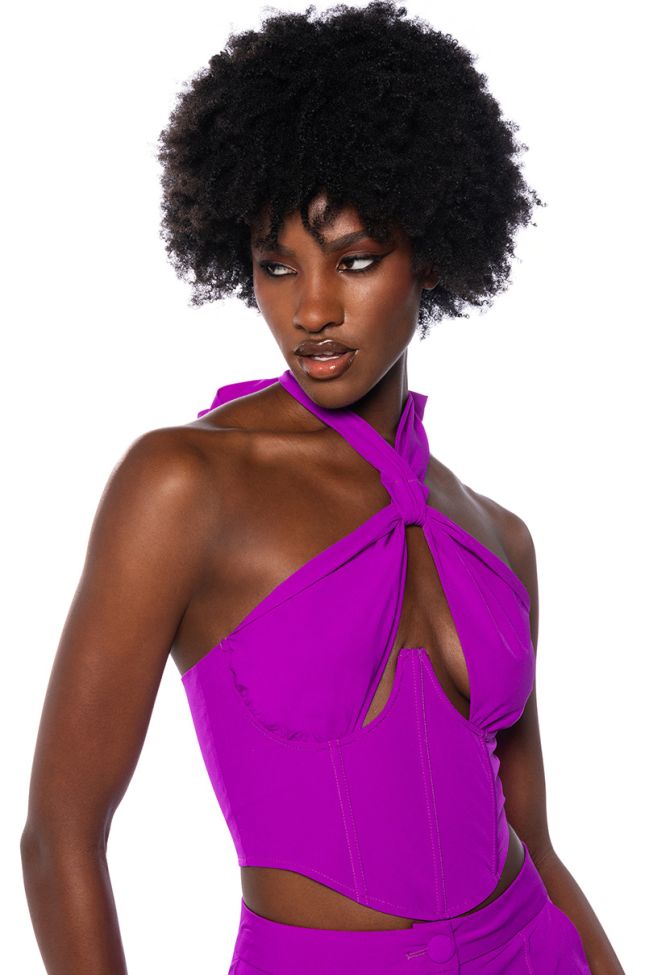 Side View Violet Cut Out Halter Top