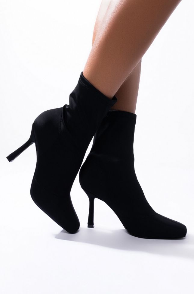 Side View Wait For Me Stiletto Bootie in Black