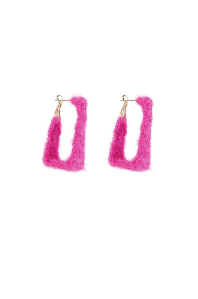 Back View Warm And Fuzzy Hoop Earring In Pink