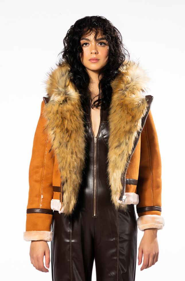 Side View We Found Love Suede Coat With Faux Fur Hood