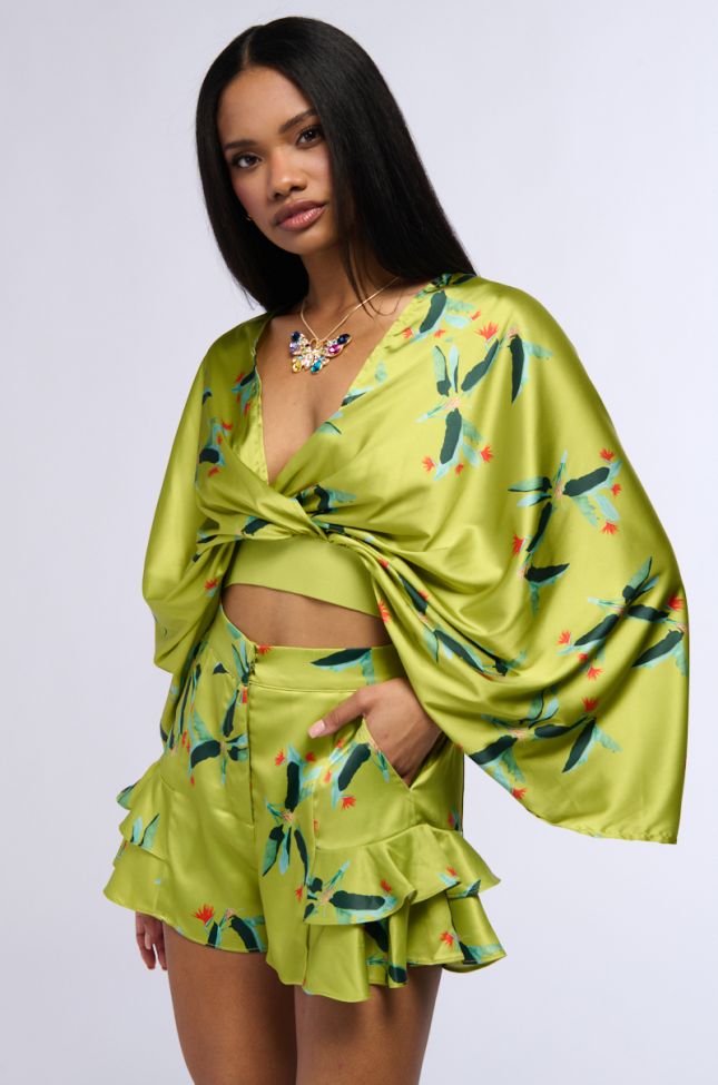 Side View We Meet Again Satin Blouse In Green Multi