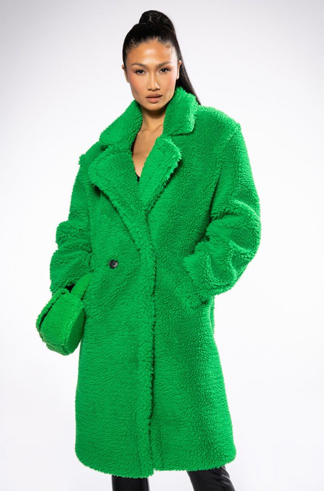 Front View Wear Your Greens Luxe Woolish Teddy Trench