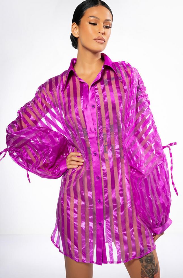 Front View Weekend Love Oversized Blouse In Purple