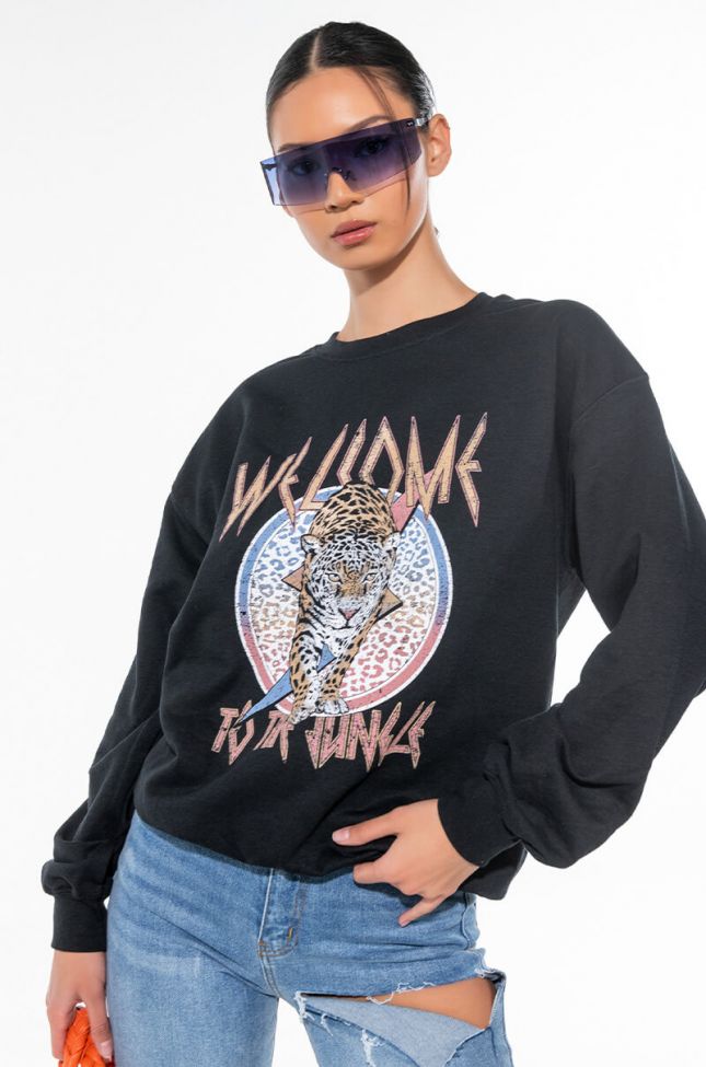 Front View Welcome To The Jungle Crew Neck Sweatshirt