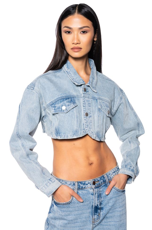 Front View What You Need Denim Crop Jacket