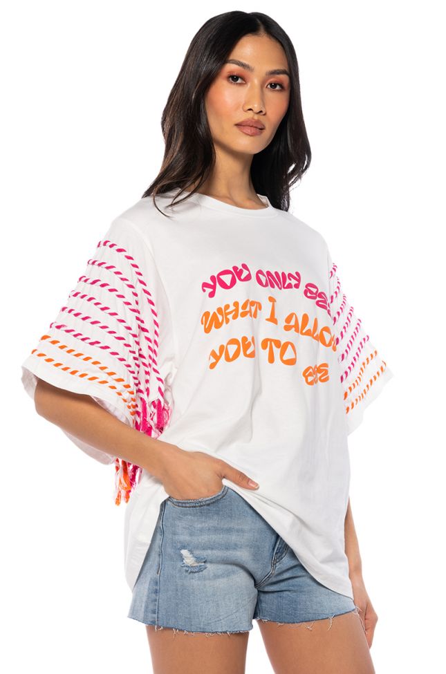 Side View What You Want Oversized Graphic Print Tshirt In White Multi