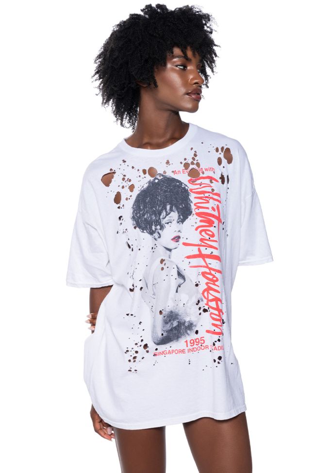 Front View Whitney Houston Oversized Distressed Graphic T Shirt