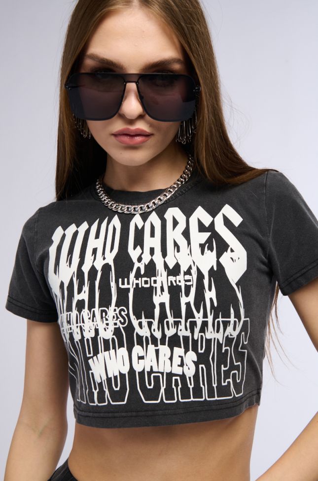 Front View Who Cares Crop Tee