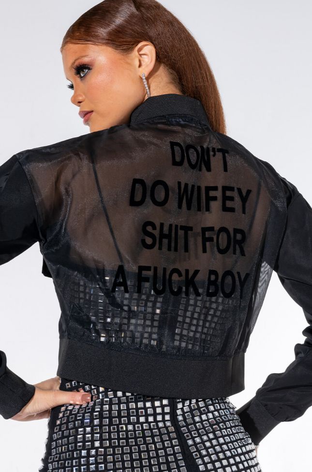 Front View Wifey Shit Sheer Back Bomber