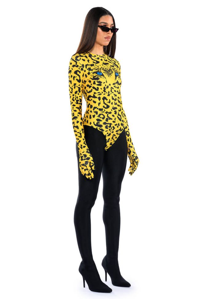 WILD THOUGHTS CHEETAH PRINT BODYSUIT WITH GLOVE