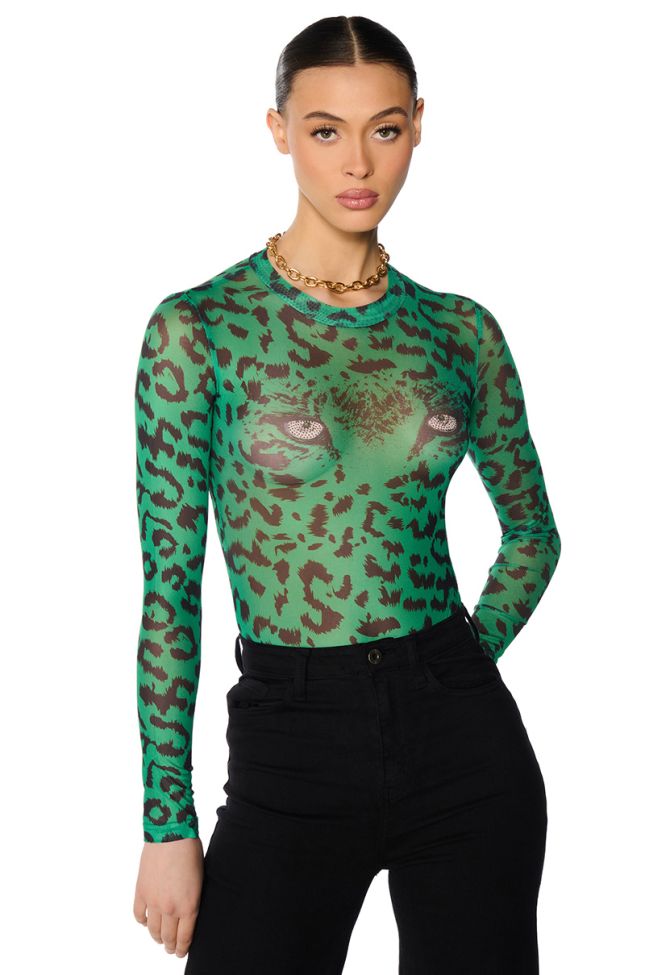 Front View Wild Thoughts Long Sleeve Mesh Bodysuit